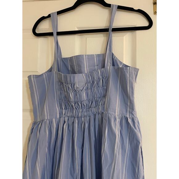 Blue and white striped babydoll cottagecore sleevless midi dress size medium - Picture 5 of 7